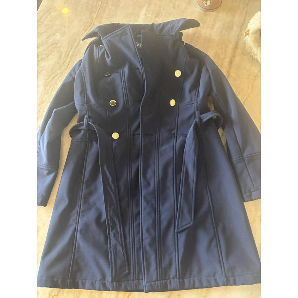 Women's GUESS Navy Trench Coat with Gold Buttons M - Picture 2 of 10